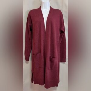 Halogen Womens‎ Cardigan Duster Sz  Small Burgundy Cashmere Wool Quiet Luxury